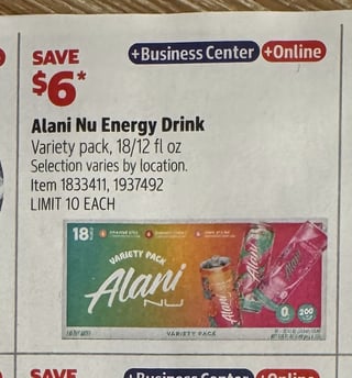 Savings Book panel for Alani Nu Energy Drink