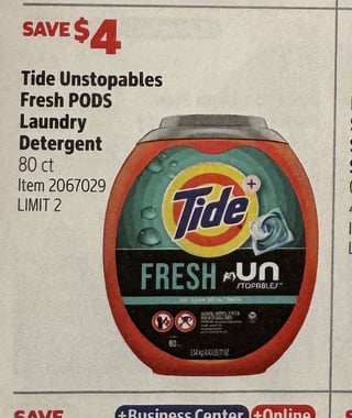 Savings Book panel for Tide Unstopables Fresh PODS Laundry Detergent, 80 ct