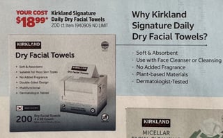 Savings Book panel for Kirkland Signature Daily Dry Facial Towels