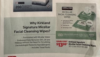 Savings Book panel for Kirkland Signature Micellar Facial Cleansing Wipes
