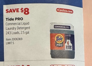 Savings Book panel for Tide PRO Commercial Liquid Laundry Detergent, 243 Loads, 2.5 gal
