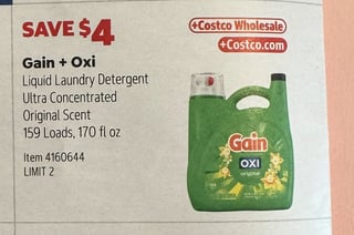 Savings Book panel for Gain + Oxi Liquid Laundry Detergent Ultra Concentrated Original Scent, 159 Loads, 170 fl oz