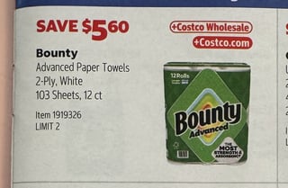 Savings Book panel for Bounty Advanced Paper Towels, 2-Ply, White, 103 Sheets, 12 ct