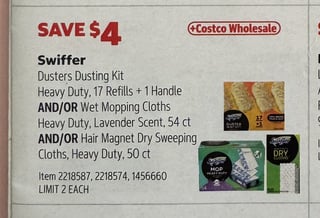 Savings Book panel for Swiffer Dusters Dusting Kit Heavy Duty, 17 Refills + 1 Handle AND/OR Wet Mopping Cloths Heavy Duty, Lavender Scent, 54 ct AND/OR Hair Magnet Dry Sweeping Cloths Heavy Duty, 50 ct