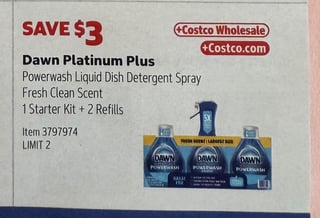 Savings Book panel for Dawn Platinum Plus Powerwash Liquid Dish Detergent Spray Fresh Clean Scent, 1 Starter Kit + 2 Refills