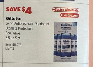 Savings Book panel for Gillette 6-in-1 Antiperspirant Deodorant Ultimate Protection Cool Wave, 3.8 oz, 5 ct