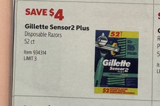 Savings Book panel for Gillette Sensor2 Plus Disposable Razors, 52 ct