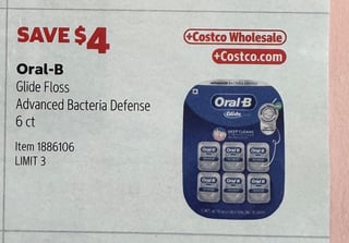 Savings Book panel for Oral-B Glide Floss Advanced Bacteria Defense, 6 ct