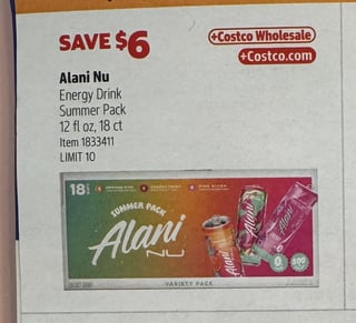 Savings Book panel for Alani Nu Energy Drink Summer Pack