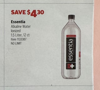 Savings Book panel for Essentia Alkaline Water, Ionized, 1.5 Liter, 12 ct