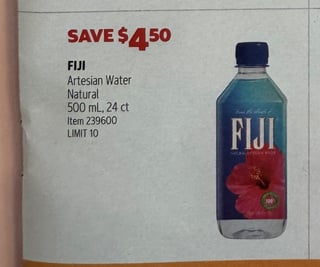 Savings Book panel for FIJI Artesian Water, Natural, 500 mL, 24 ct