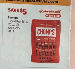 Savings Book panel for Chomps Original Beef Sticks 1.15 oz, 12 ct