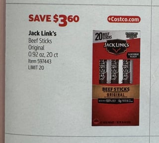 Savings Book panel for Jack Link’s Beef Sticks Original 0.92 oz, 20 ct