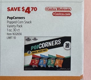 Savings Book panel for PopCorners Popped-Corn Snack Variety Pack 1 oz, 30 ct