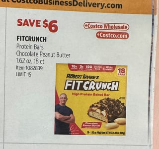 Savings Book panel for FITCRUNCH Protein Bars Chocolate Peanut Butter, 1.62 oz, 18 ct