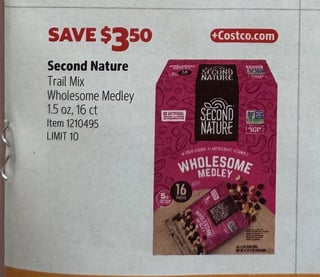 Savings Book panel for Second Nature Trail Mix Wholesome Medley, 1.5 oz, 16 ct