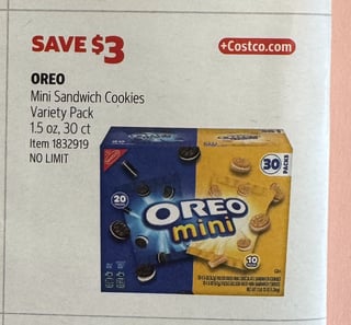 Savings Book panel for OREO Mini Sandwich Cookies Variety Pack 1.5 oz, 30 ct