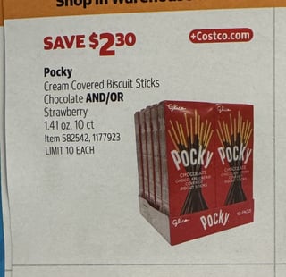 Savings Book panel for Pocky Cream Covered Biscuit Sticks Chocolate AND/OR Strawberry, 1.41 oz, 10 ct