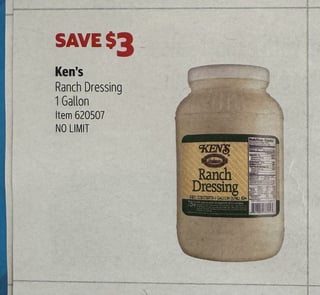 Savings Book panel for Ken’s Ranch Dressing, 1 Gallon