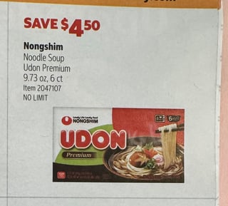 Savings Book panel for Nongshim Noodle Soup Udon Premium, 9.73 oz, 6 ct