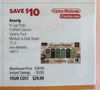 Savings Book panel for Keurig K-Cup Pods Crafted Classics Variety Pack, Medium & Dark Roast, 72 ct
