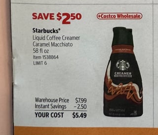 Savings Book panel for Starbucks Liquid Coffee Creamer, Caramel Macchiato, 58 fl oz