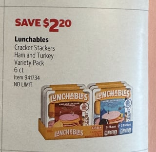Savings Book panel for Lunchables Cracker Stackers Ham and Turkey Variety Pack, 6 ct