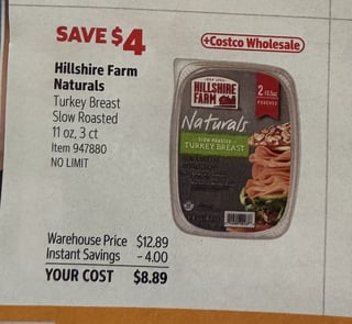 Savings Book panel for Hillshire Farm Naturals Turkey Breast Slow Roasted, 11 oz, 3 ct