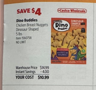 Savings Book panel for Dino Buddies Chicken Breast Nuggets Dinosaur-Shaped, 5 lbs
