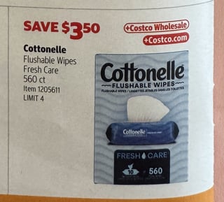 Savings Book panel for Cottonelle Flushable Wipes Fresh Care, 560 ct