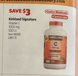 Savings Book panel for Kirkland Signature Vitamin C 1000 mg 500 ct