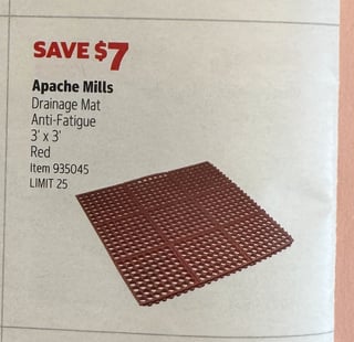 Savings Book panel for Apache Mills Drainage Mat Anti-Fatigue 3' x 3' Red