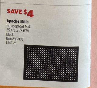 Savings Book panel for Apache Mills Greaseproof Mat 35.4"L x 23.6"W Black