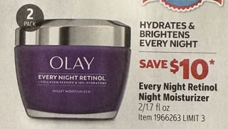 Savings Book panel for Olay Every Night Retinol Night Moisturizer, 2/1.7 fl oz