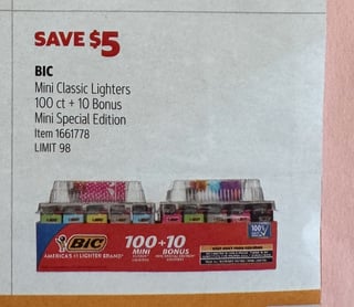 Savings Book panel for BIC Mini Classic Lighters 100 ct + 10 Bonus Mini Special Edition