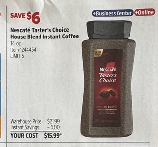 Savings Book panel for Nescafé Taster’s Choice House Blend Instant Coffee, 14 oz