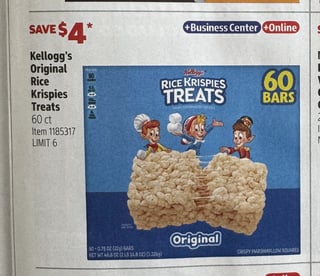 Savings Book panel for Kellogg’s Original Rice Krispies Treats, 60 ct