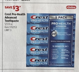 Savings Book panel for Crest Pro-Health Advanced Toothpaste, 5/5.9 oz