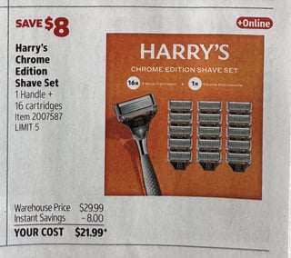 Savings Book panel for Harry's Chrome Edition Shave Set, 1 Handle + 16 cartridges