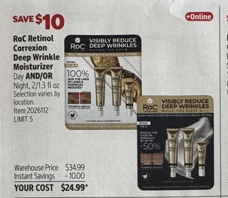 Savings Book panel for RoC Retinol Correxion Deep Wrinkle Moisturizer