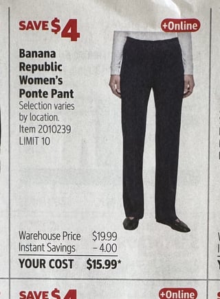 Savings Book panel for Banana Republic Women's Ponte Pant