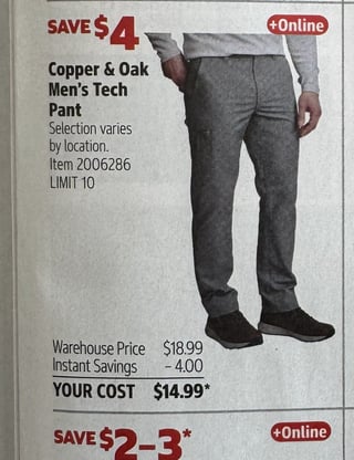 Savings Book panel for Copper & Oak Men's Tech Pant