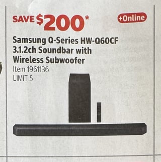 Savings Book panel for Samsung Q-Series HW-Q60CF 3.1.2ch Soundbar with Wireless Subwoofer