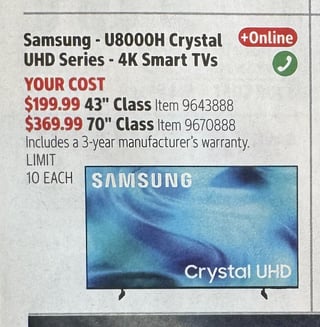 Savings Book panel for Samsung U8000H Crystal UHD Series 4K Smart TV, 70" Class