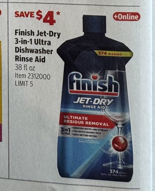 Savings Book panel for Finish Jet-Dry 3-in-1 Ultra Dishwasher Rinse Aid, 38 fl oz
