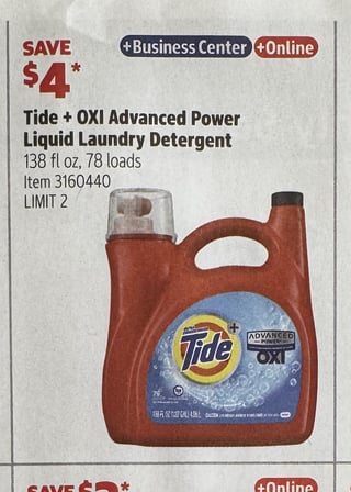 Savings Book panel for Tide + OXI Advanced Power Liquid Laundry Detergent