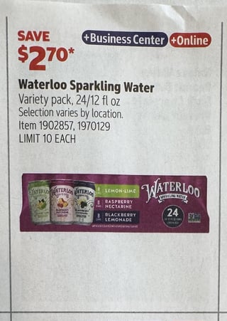 Savings Book panel for Waterloo Sparkling Water