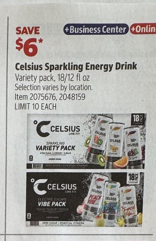 Savings Book panel for Celsius Sparkling Energy Drink