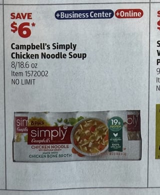 Savings Book panel for Campbell’s Simply Chicken Noodle Soup