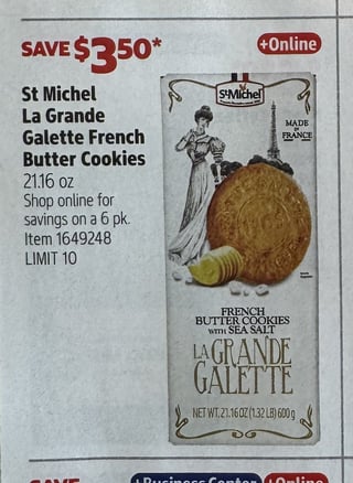 Savings Book panel for St Michel La Grande Galette French Butter Cookies, 21.16 oz